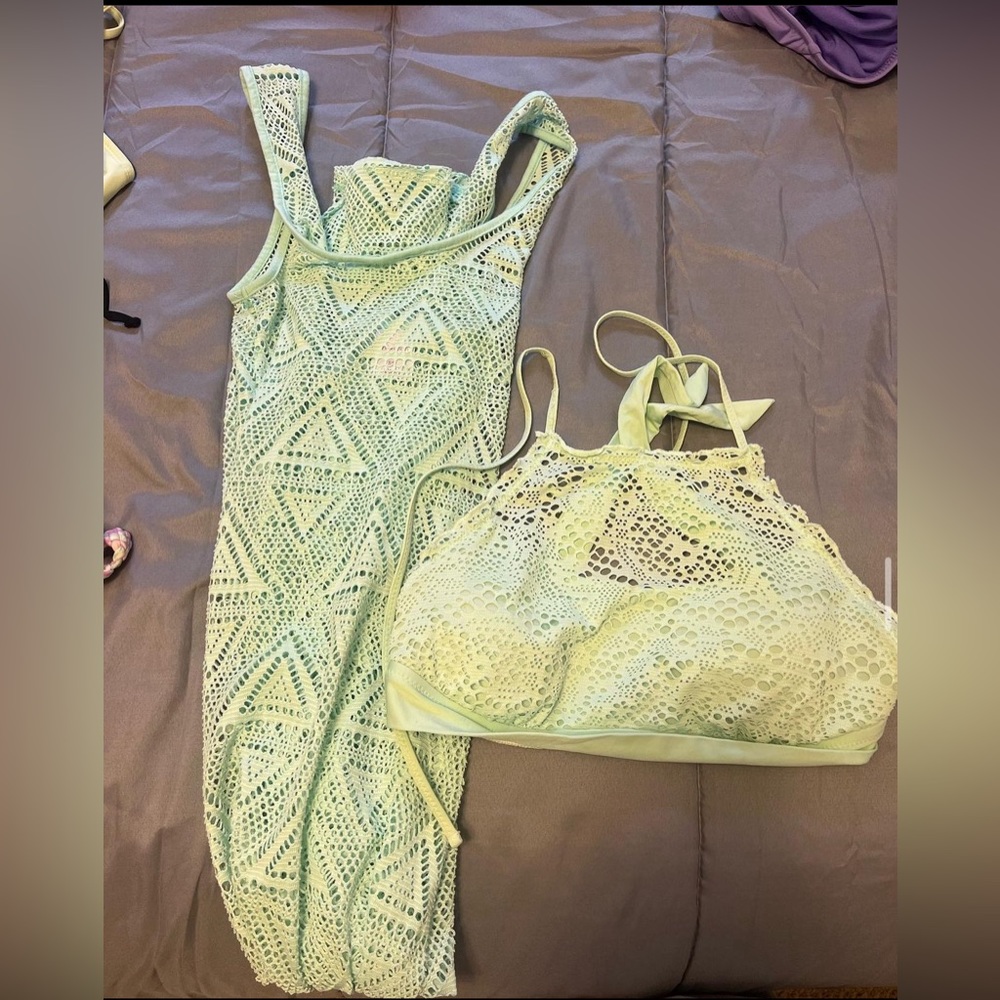 floor length see through swim cover up with matching bikini top